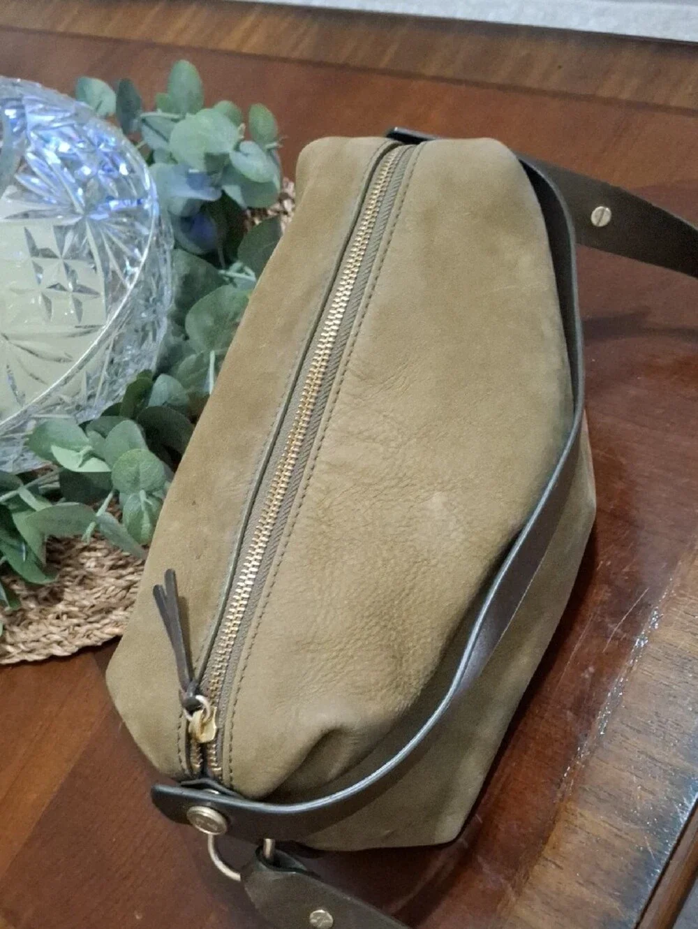 Skagen Leather Crossbody Bag in Olive with Dark Brown Adjustable Strap